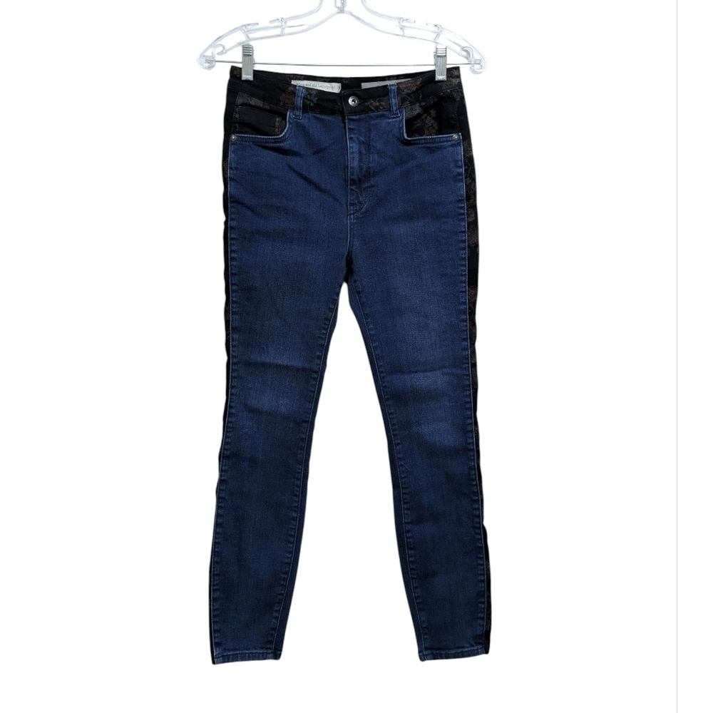Pilcro and the Letterpress Blue Floral Side-Stripe High-Rise Skinny Jeans 28